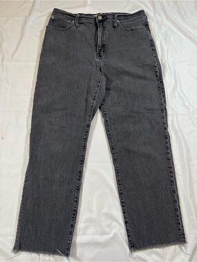 Madewell The Perfect Vintage Jeans Womens 31 Straight Leg High Rise Dark Raw Hem